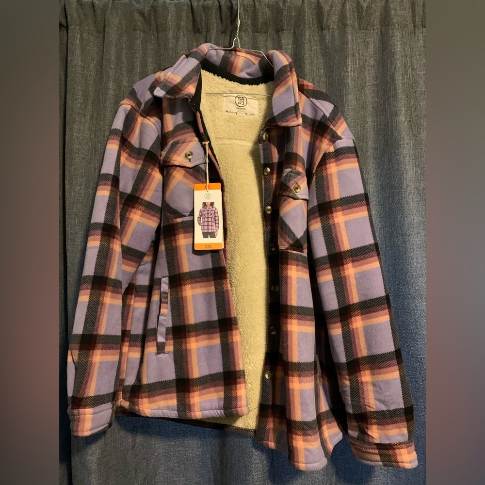 Purple women’s Sherpa fleece flannel shirt shacket XXL